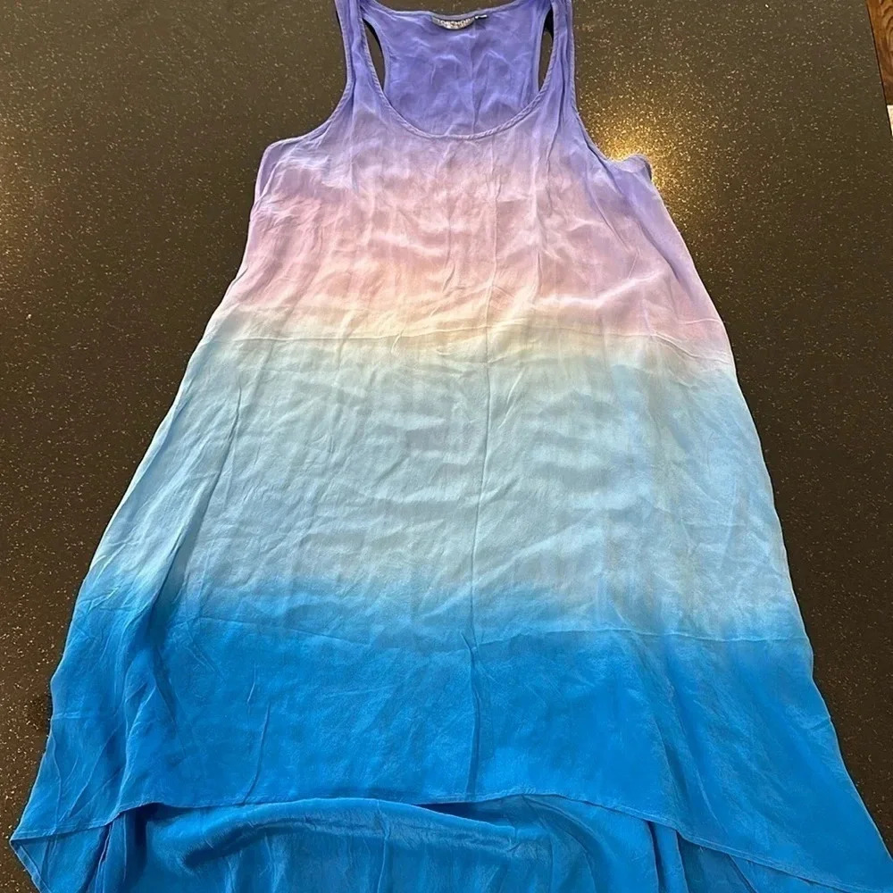 TOPSHOP 100% Silk Purple/Blue Ombré High/Low Razorback Dress Size US 4